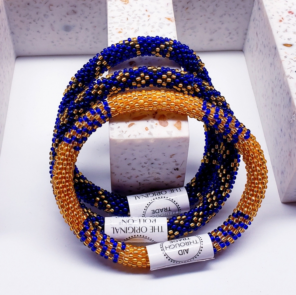 GOLD & NAVY -Original Roll-On® Bracelets, 7" round, made in Nepal #2 (3 pieces)